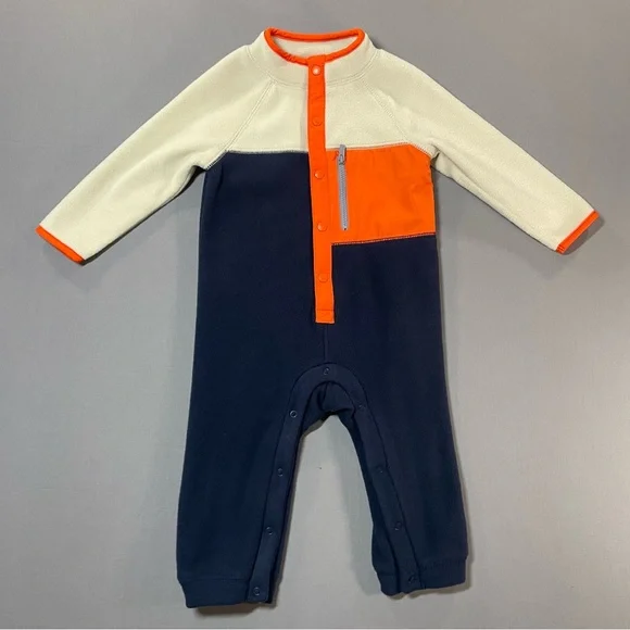 Old Navy Microfleece Button-Front Color-Block One-Piece for Baby - 12-18 Months - Picture 1 of 14
